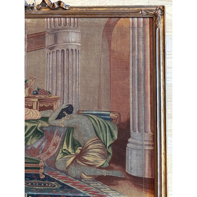 Antique Handcrafted needlepoint depicting a classical romanticized Orientalist For Sale - Image 18 of 18