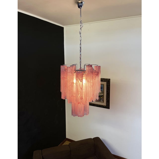 Vintage Glass Tube Chandelier with 30 Albaster Pink Glasses, 1990s For Sale - Image 6 of 18