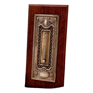 Cut-Out Silver Thermometer with Monogram Card and Wooden Base For Sale