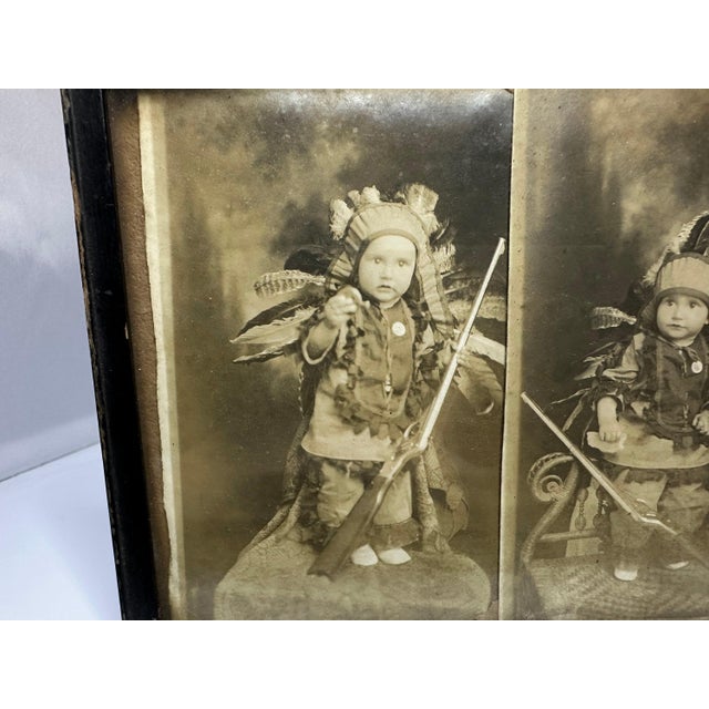 Antique Framed Photograph Collage of Baby Dressed-Up as a Native American Indian for your consideration. The framed...