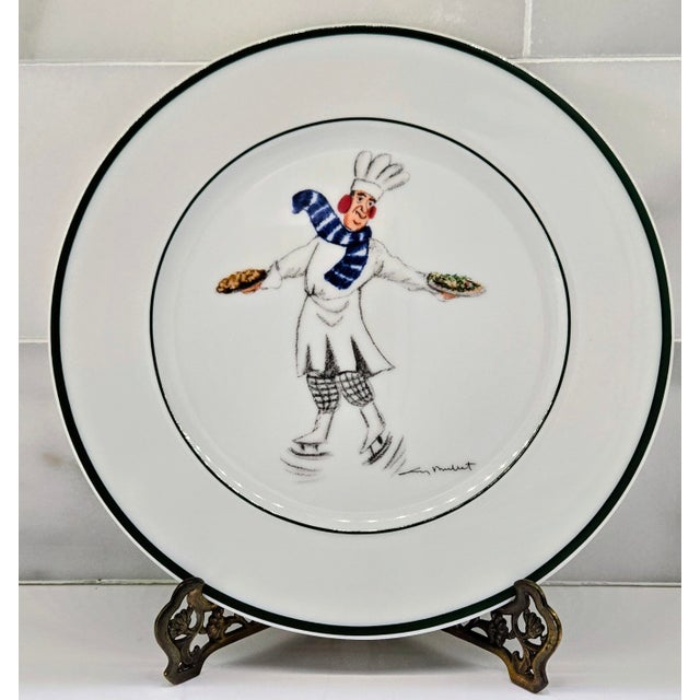 Vintage Guy Buffet Skating Chefs German Porcelain Dessert Plates, Set of 6 For Sale - Image 10 of 15