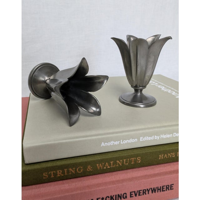 Silver Pewter Tulip Candleholders by Just Andersen, 1930s, Set of 2 For Sale - Image 8 of 12