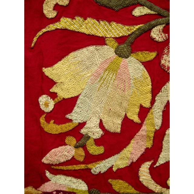 Red 18th Century Large Silk Italian Silk and Gold Embroidery Tapestry For Sale - Image 8 of 14