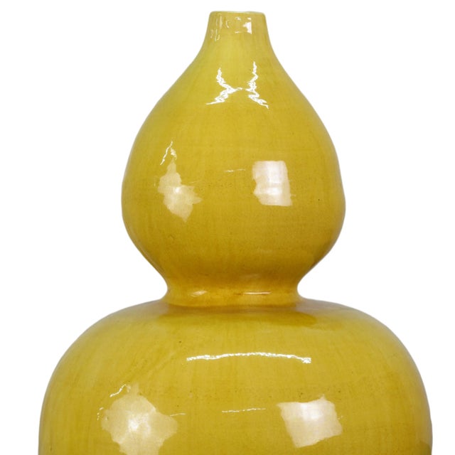 Yellow Bottle Gourd Shape Vase For Sale - Image 4 of 5