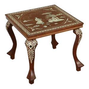 Anglo Indian Mughal Teak Inlaid Square Side Table