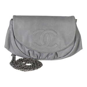 Grey Lambskin Half Moon Wallet On Chain