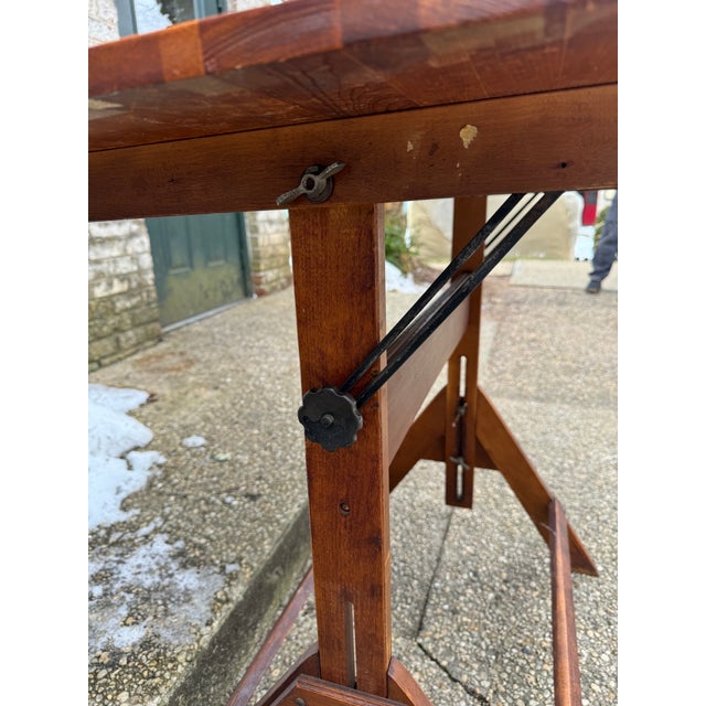 Wood 1930s Vintage Adjustable Wood Drafting Table For Sale - Image 7 of 12