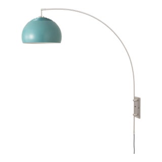 1960s Morelli Half Dome Arc Wall Sconce - Pool Blue Shade, Modern Satin Nickel, White Steel Shade For Sale