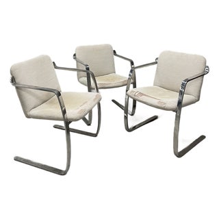 Set of Three Mid Century Modern Chrome Flat-Bar Dining, Office, or Accent Armchairs For Sale