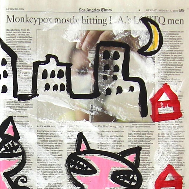 Pop Art 6 Pink Cats - Original Quirky Figurative Animal Pop Art Painting by Gary John For Sale - Image 3 of 7