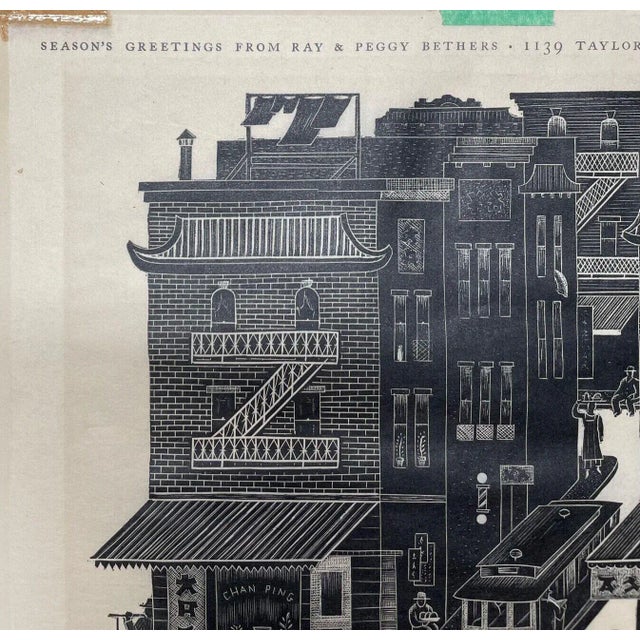 1930s Original 1937 Ray Bethers 'san Francisco's Chinatown' Wood Engraving - Trolley For Sale - Image 5 of 12