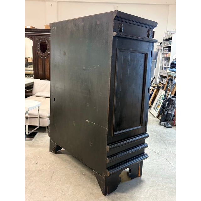 Asian-Inspired Black Wood Armoire/ Media Center, Vintage For Sale In San Francisco - Image 6 of 12