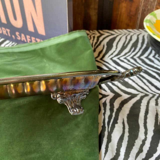 1970s Large Footed Silver Serving Tray With Etchings For Sale - Image 10 of 11