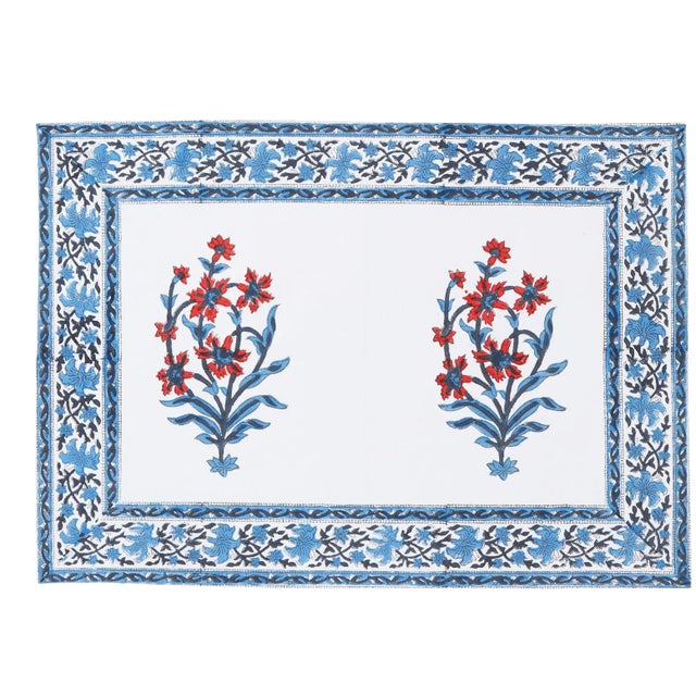 Contemporary Nargis Blue & Orange Placemats - a Pair For Sale - Image 3 of 7