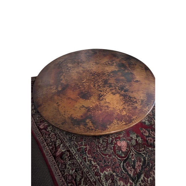 Copper Large 71” Hand-Hammered Copper Top Dining Table With Wrought Iron Scroll Base For Sale - Image 8 of 8