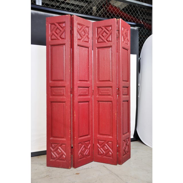 Vintage Egyptian Red 4Paneled Screen Room Divider Chairish
