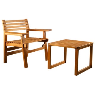 Set of Hand Crafted Oak Armchair and Side Table, Denmark For Sale