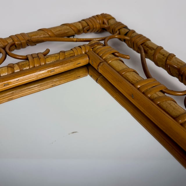 1960s Mid-Century Modern Bamboo Rattan Wall Mirror, Italy, 1960s For Sale - Image 5 of 8