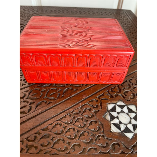 Chinoiserie Mid 19th Century Chinese Rectangular Cloud Pattern Red Cinnabar Box With Black Interior For Sale - Image 3 of 9
