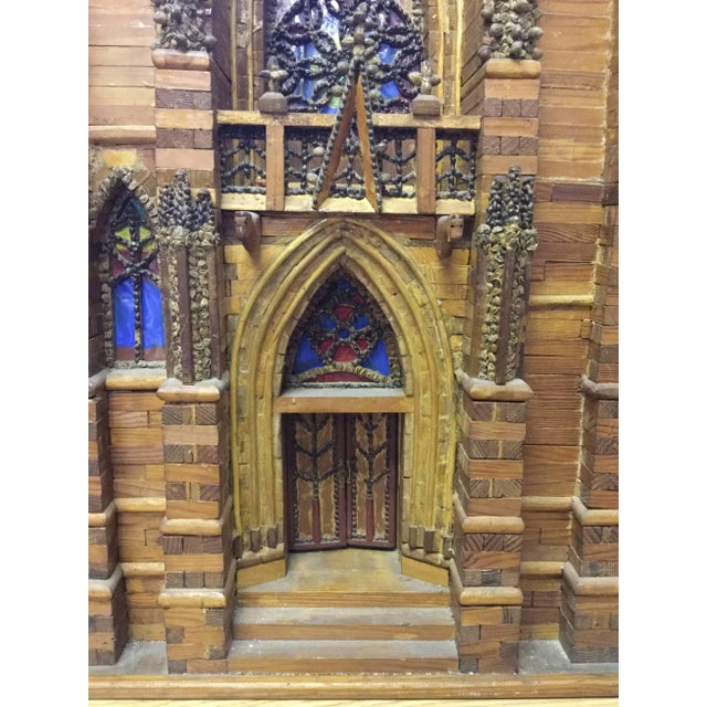 1940s French Folk Art Miniature Cathedral Sculpture Model For Sale - Image 5 of 10