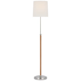Thomas O'Brien by Visual Comfort Signature Bryant Wrapped Floor Lamp in Polished Nickel and Natural Leather with Linen Shade For Sale