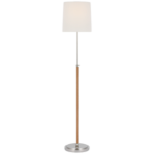 Thomas O'Brien by Visual Comfort Signature Bryant Wrapped Floor Lamp in Polished Nickel and Natural Leather with Linen Shade