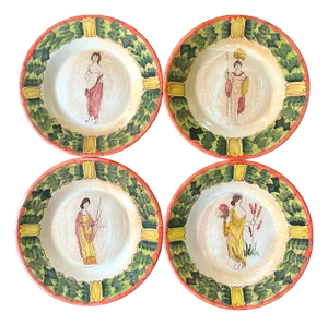Hand-Painted Rubino Alabaster “Gods and Goddesses” Plates – Diana, Flora, Mars & Venus Set of Four