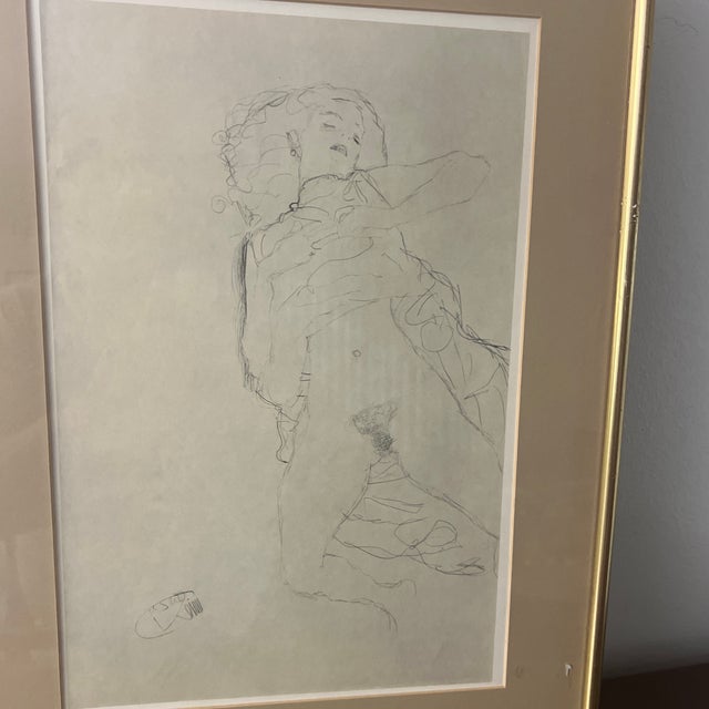 Figurative 1960s Print on Collectors Paper of Gustav Klimt 1910 Pencil Drawing of Reclining Figures For Sale - Image 3 of 10