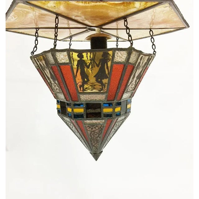 Art Deco Stained Glass Ceiling Lamp For Sale - Image 4 of 7