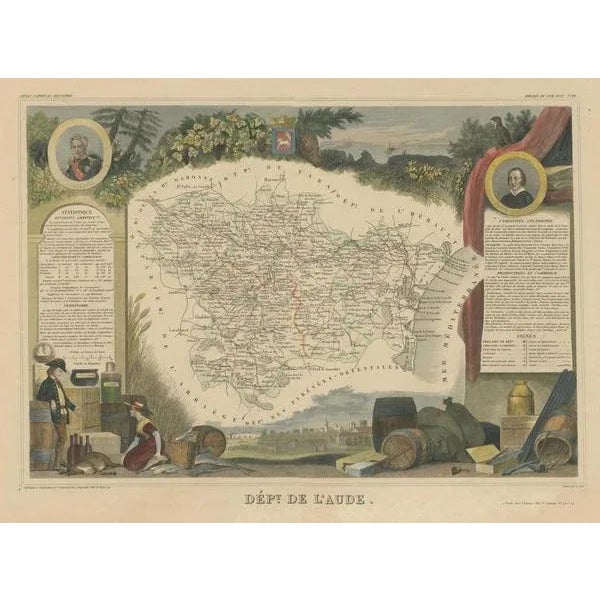 Antique Map of the Department of Aude For Sale - Image 3 of 6