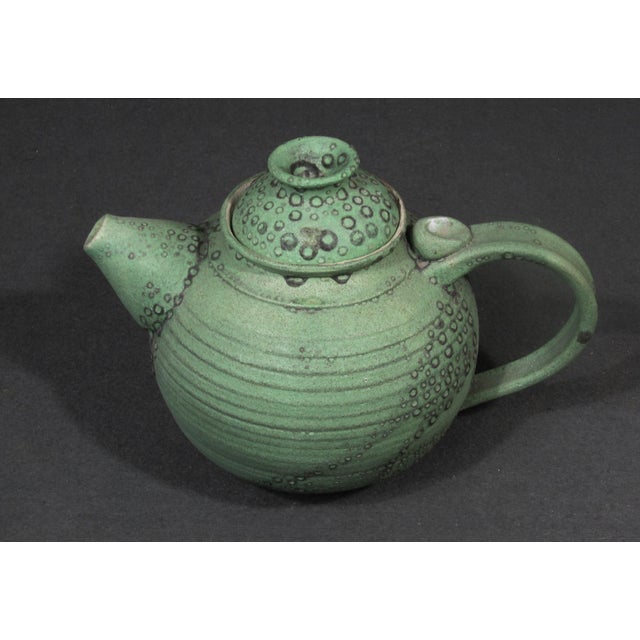 Contemporary 1990s Handmade Modernist Studio Pottery Teapot in Matte Green Glaze For Sale - Image 3 of 13