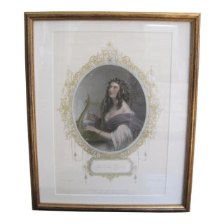 19th Century Colored Etching Vesper Hymn Irish Ballad Sir Thomas Moore Woman with Harp For Sale
