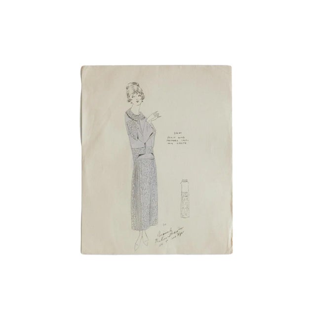 Antique Hand-Colored 1920s Fashion Art For Sale - Image 4 of 4