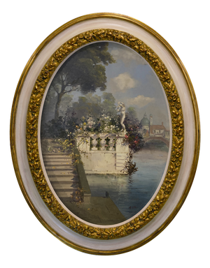 Antonio Celli, Romantic View of the Canal, Oil on Canvas