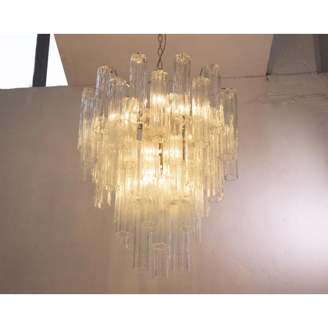 Italian Chandelier in Tronchi Clear Murano Glass, 1980s For Sale - Image 4 of 12