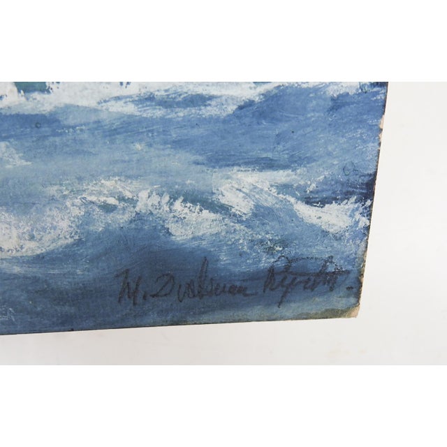 Vintage mid 20th century gouache on artist board seascape painting. Signed illegibly lower right corner. Unframed, edge wear.