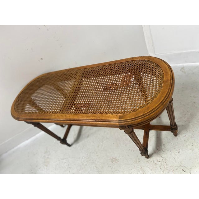 Louis xvi style beechwood bed end six turned legs with recessed fluting cane seat old restorations to the caning, see...