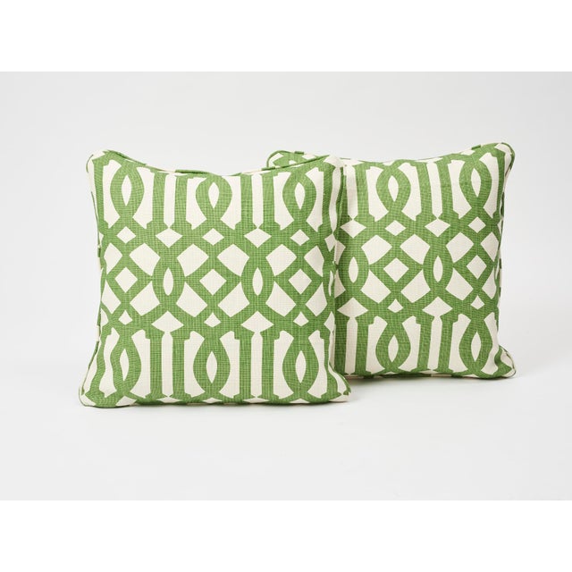Contemporary Schumacher Double-Sided Pillow in Imperial Trellis Linen Print For Sale - Image 3 of 7