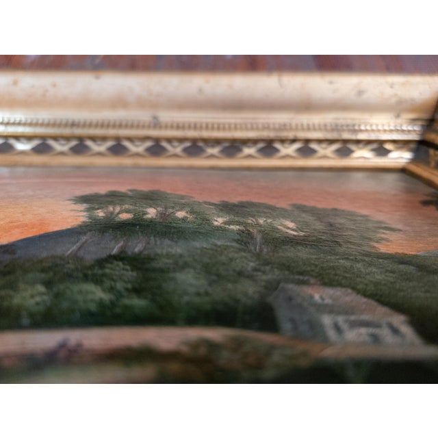 19th Century Luminist Folk Art Landscape Painting With Sunset For Sale - Image 12 of 17