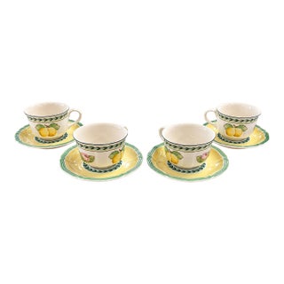 Villeroy & Boch French Garden Fleurence Tea Cup and Saucer Set, Service for 4 - Fine German Porcelain For Sale