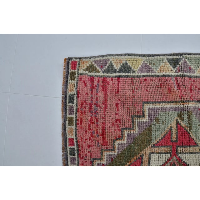 Pink Vintage Anatolian Wool Runner, Hand-Woven Rug With Vibrant Pink and Geometric Motifs For Sale - Image 8 of 10