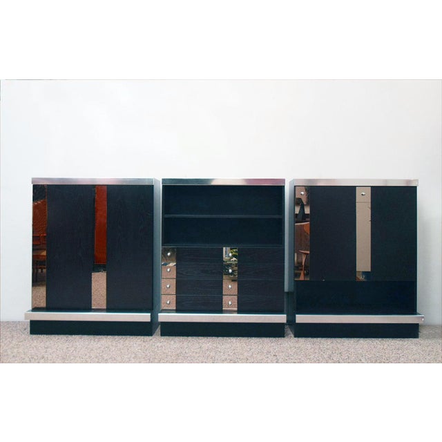 Modular Sideboard in Wengé Wood, Steel and Mirror from Sormani, 1970s, Set of 3 For Sale - Image 14 of 14