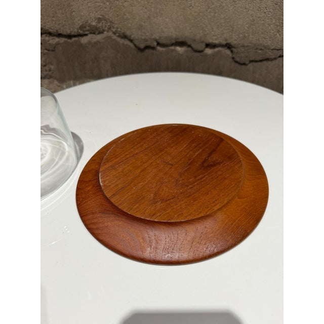 Wood Modern Cheese Server Cloche Teak Base Clear Glass Dome Mid Century Modern For Sale - Image 7 of 9