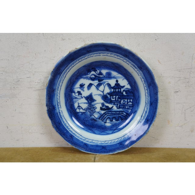 Antique Chinese Export Canton Blue White Pagoda Boats Bread Plates 6" - Set of 15 For Sale - Image 4 of 10