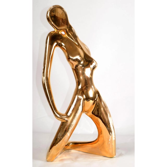 1986 Bohemian Jaru Cubist Nude Ceramic Woman Sculpture Distressed Gold Finish For Sale - Image 14 of 14