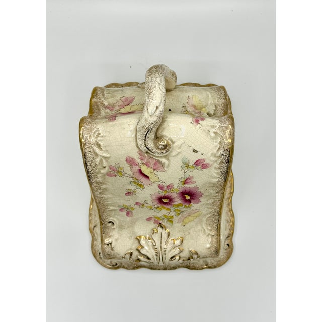 1910s Antique Victorian Covered Cheese Dish - Pink & Gold, Stoke-on-Trent, C. 1910 For Sale - Image 5 of 9