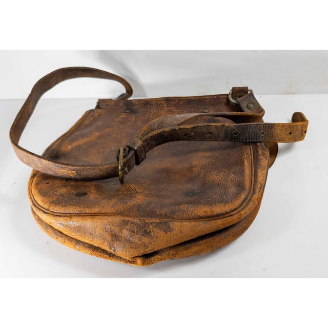 Brown Early 20th Century Us Army Distressed Leather Messenger Bag For Sale - Image 8 of 12
