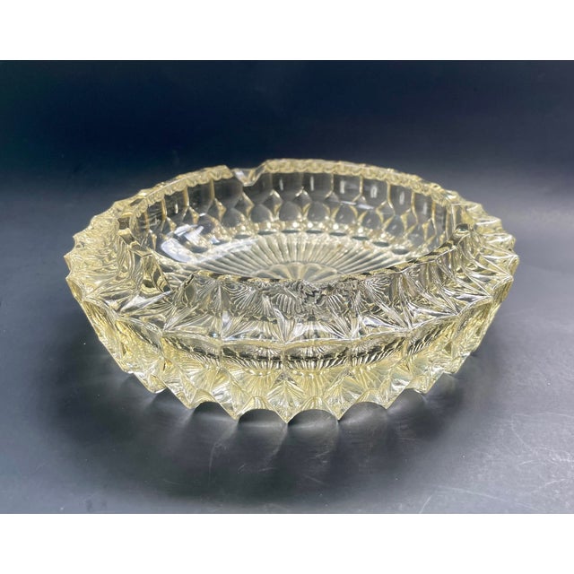 1970s Vintage Glass Ashtray – Large Heavy Glass Dish With Yellow Tint Catchall For Sale - Image 5 of 9
