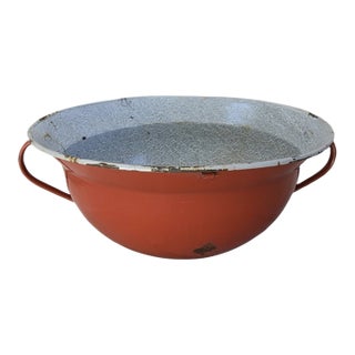 Large Vintage European Red Enameled Bowl For Sale