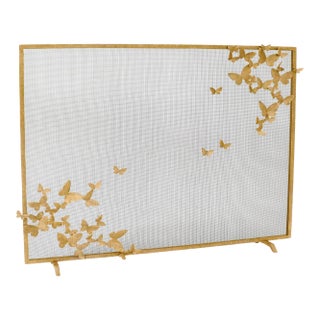 Brilliant Gold Butterfly Fireplace Screen Lighter Version For Sale